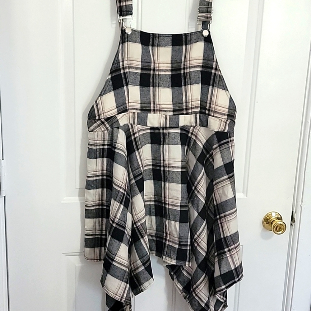 Plaid Overall Dress - 2X